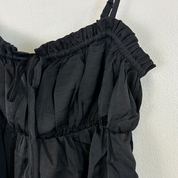 American Eagle Blouse Tank Top Womens S Black Crop Babydoll Cami Spaghetti Strap - Picture 5 of 13